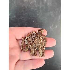 Elephant Shaped Gold Copper Tone Metal Pendant Vintage Costume Jewelry